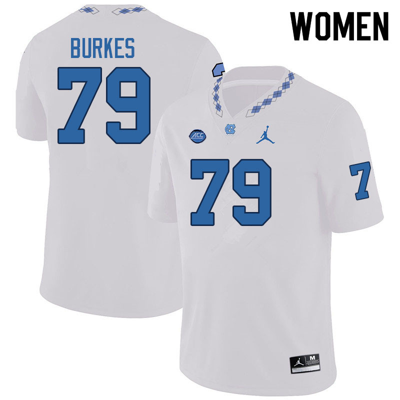 Women #79 Bo Burkes North Carolina Tar Heels College Football Jerseys Sale-White